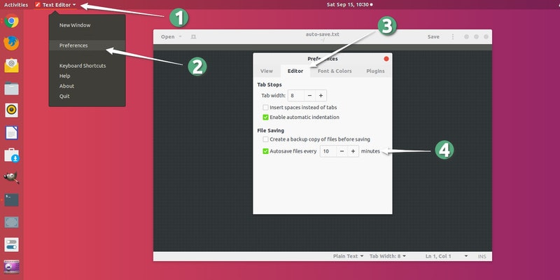 autosave gedit in Ubuntu