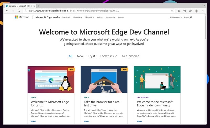 Microsoft Edge Dev Linux