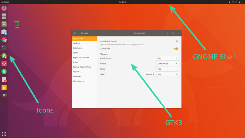 Ubuntu 17.10 theme change