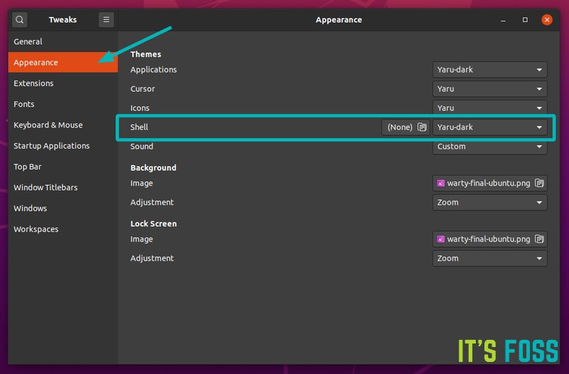 Ubuntu Yaru Dark Shell Theme
