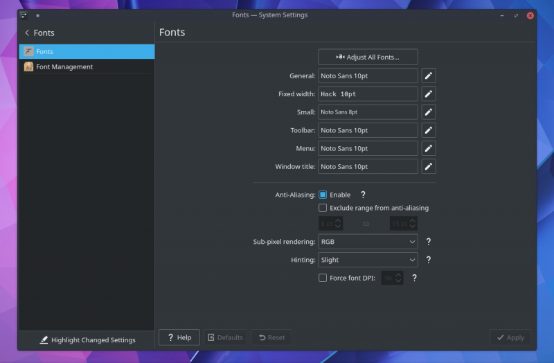 Changing fonts n KDE
