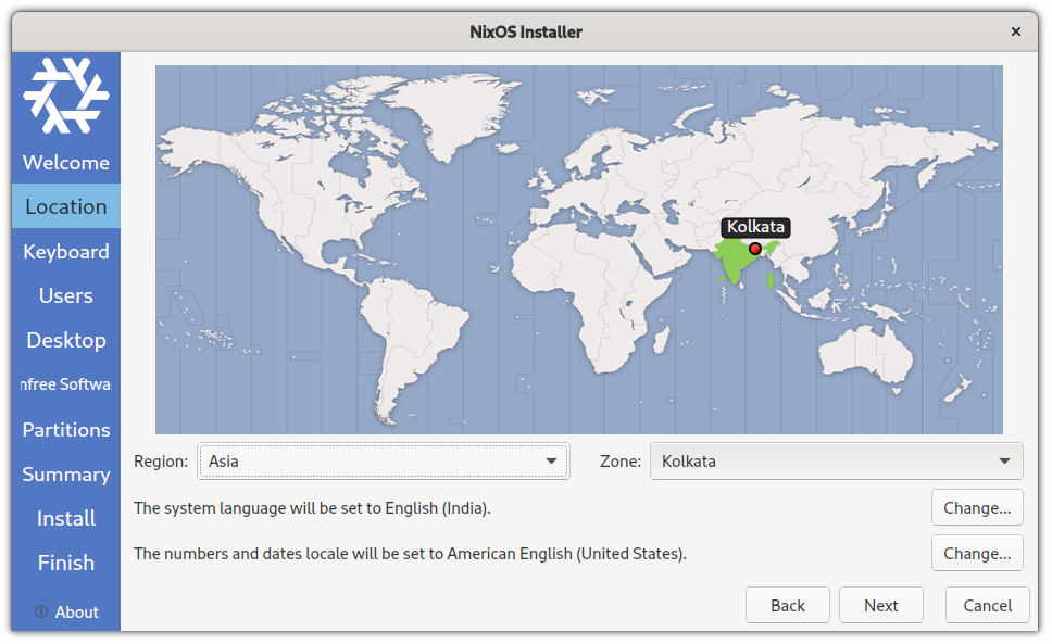 choose the region and zone for NixOS