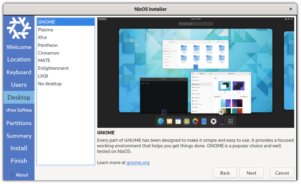 choose desktop environment for NixOS