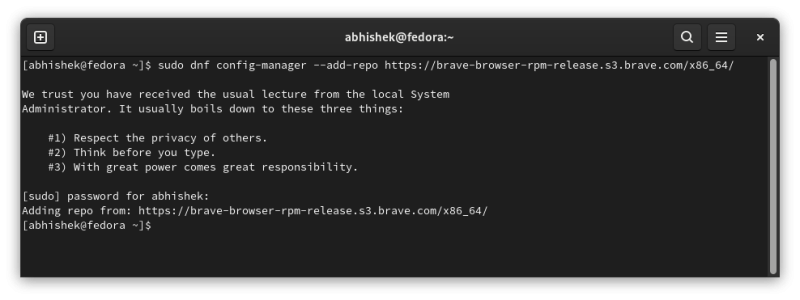 adding brave browser repository in fedora