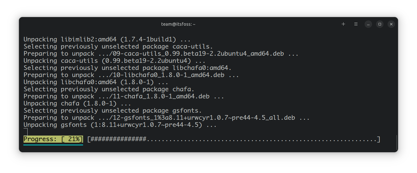 apt command has a progress bar
