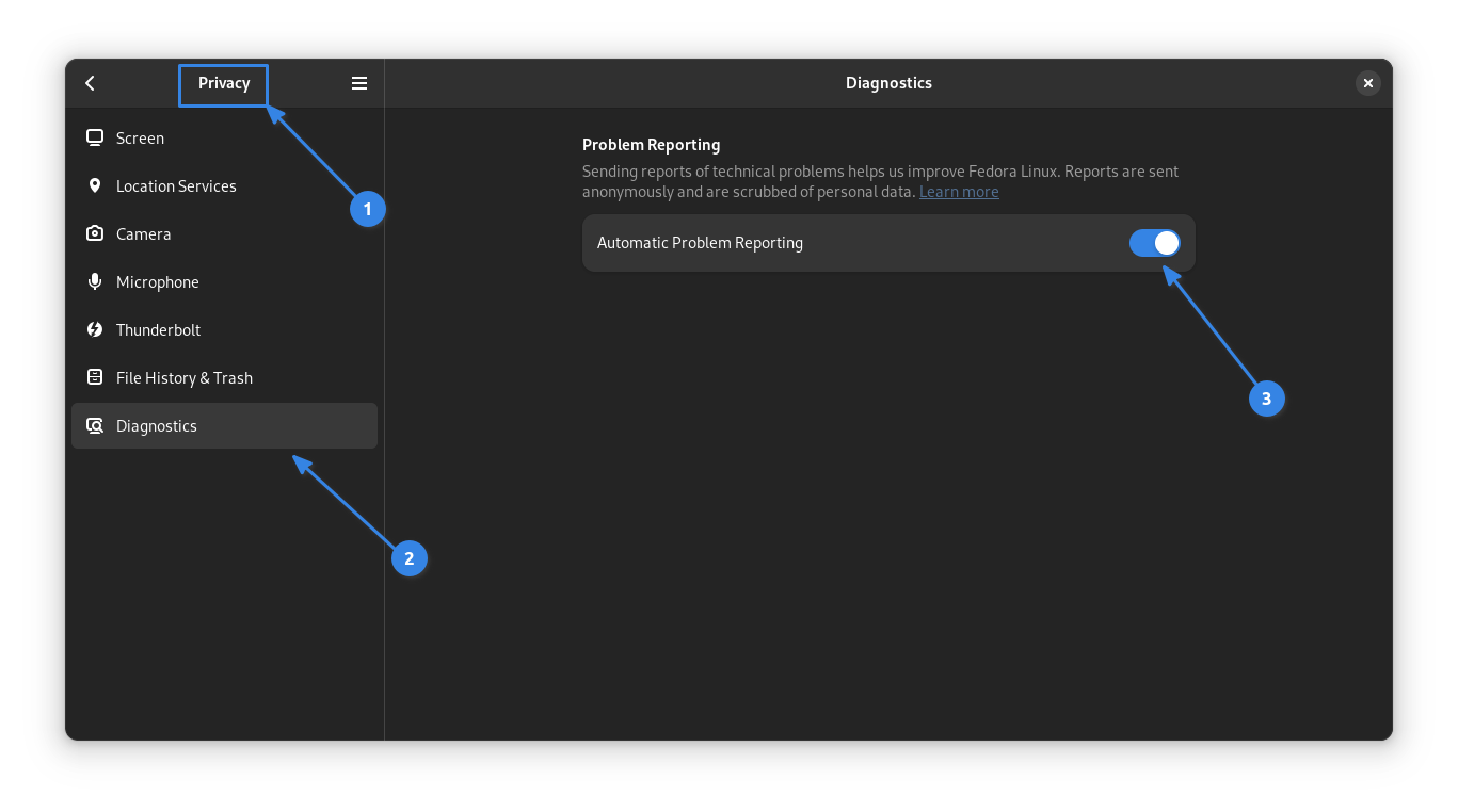 automatic problem reporting feature