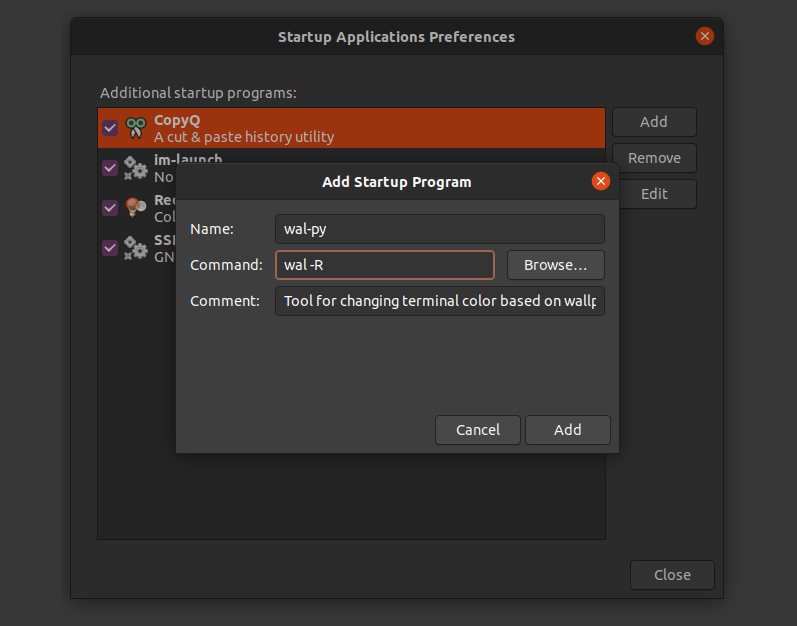 Autostart Pywal