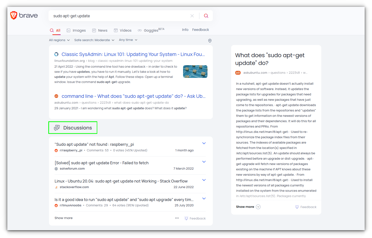 brave search fetch results from discussion forums