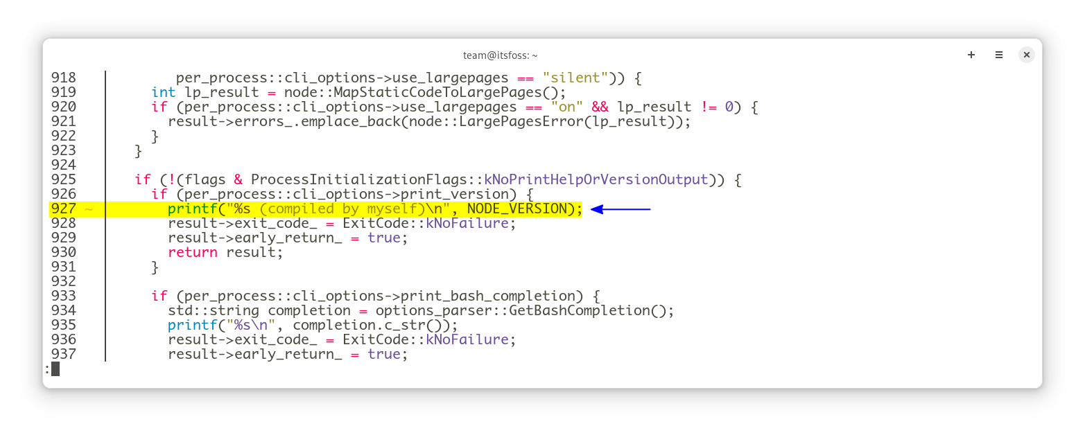 The version number line in node.cc file