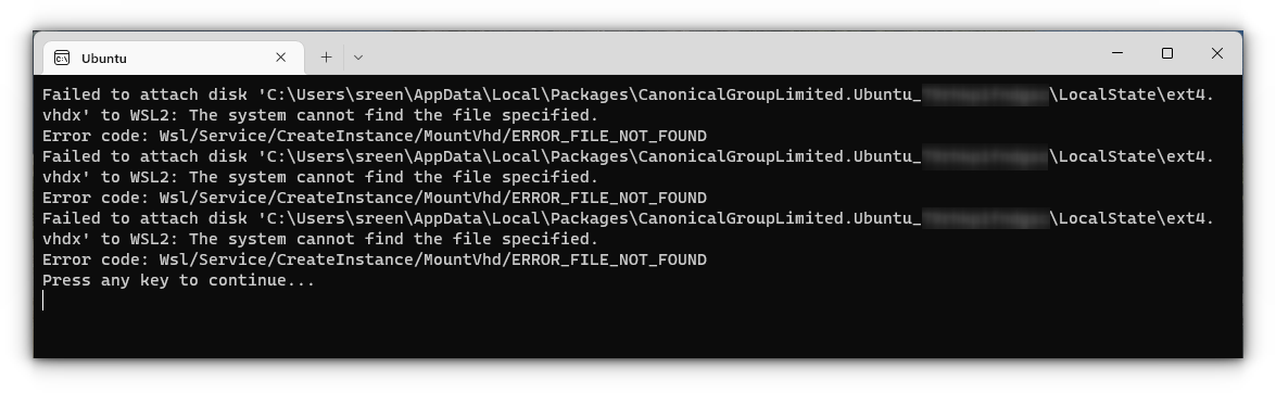 file not found error in wsl
