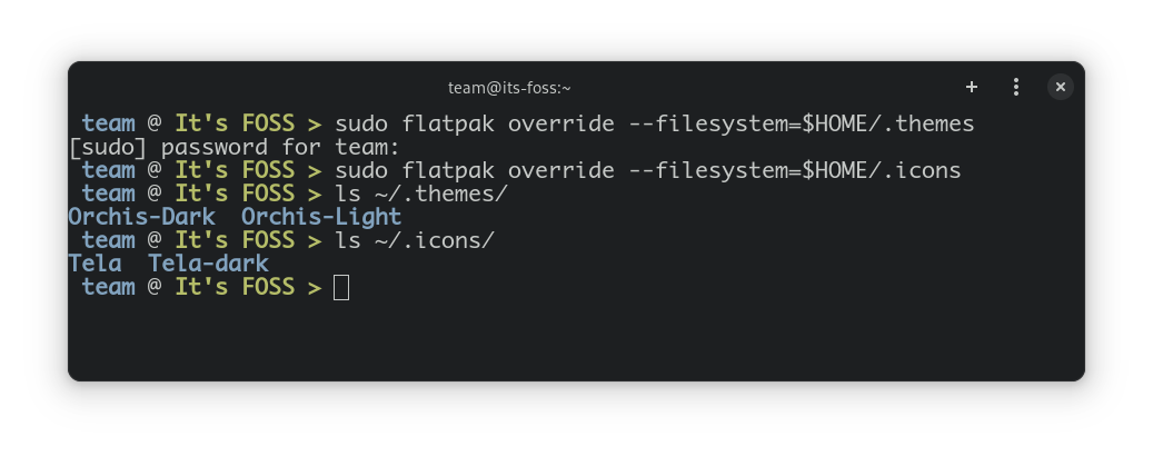 give flatpak applications access to themes and icons directory via terminal