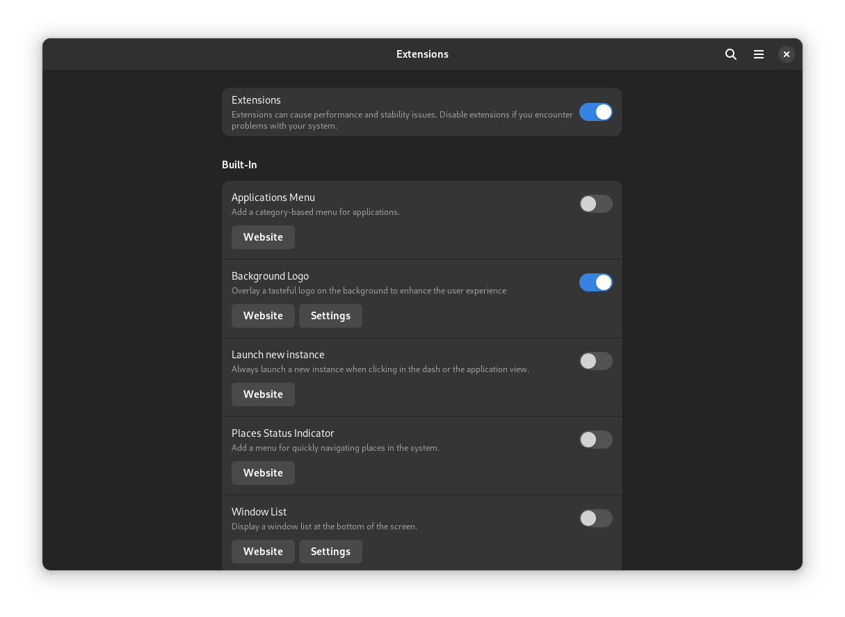 gnome extensions app