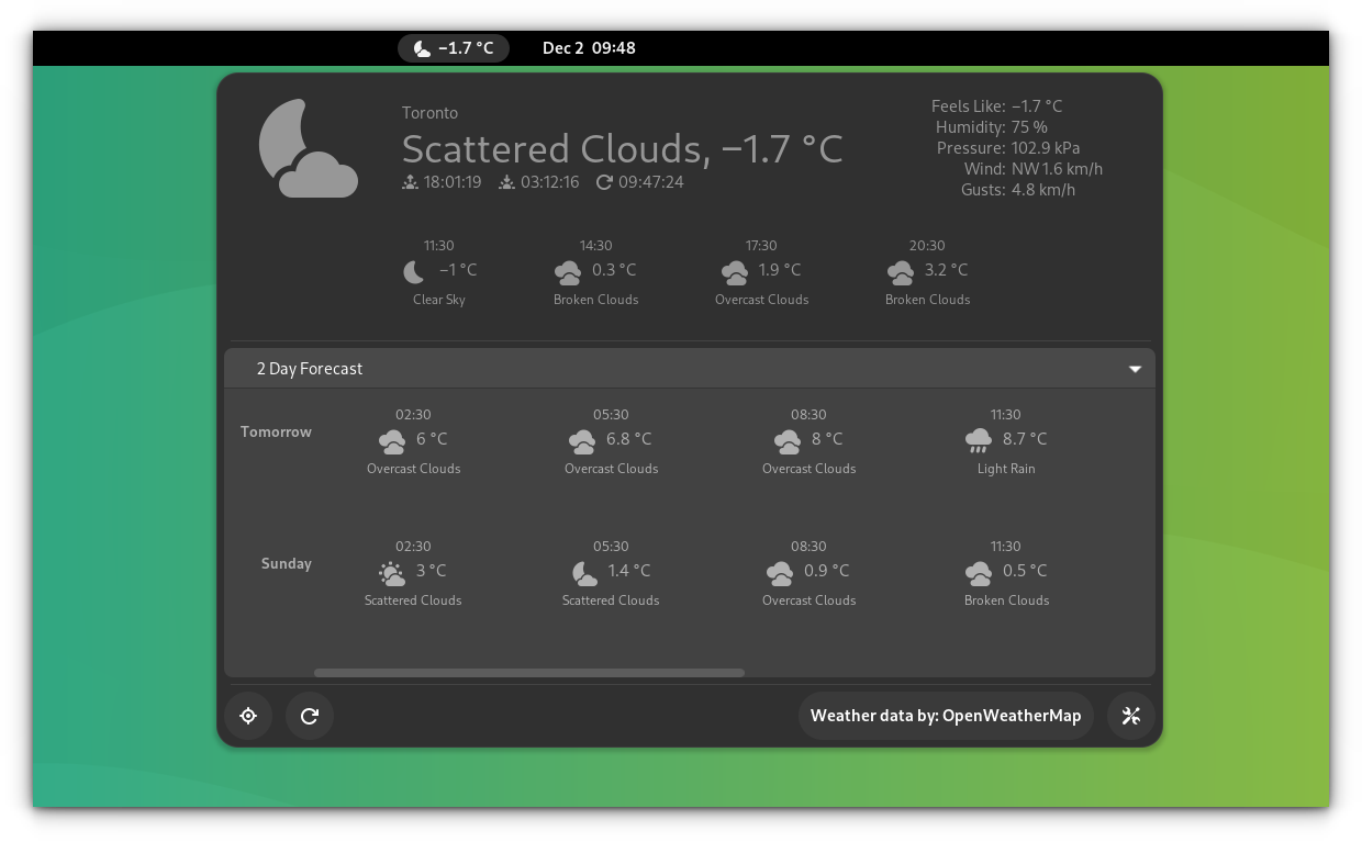 gnome weather extension