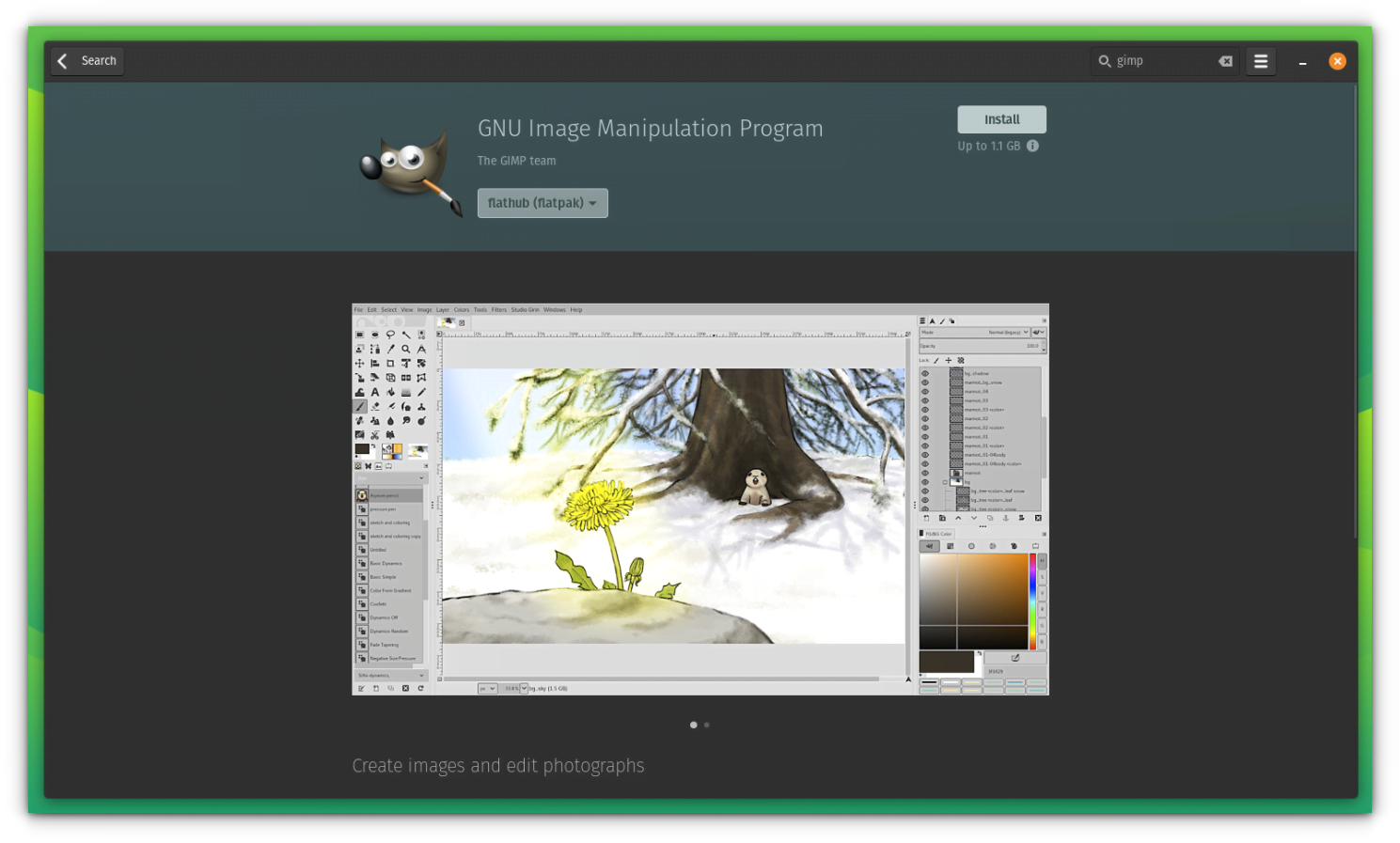 Install the flatpak version of GIMP from Pop!_OS App Center