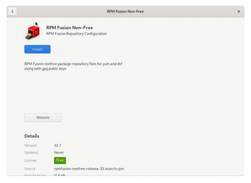 Install RPM Fusion via GUI