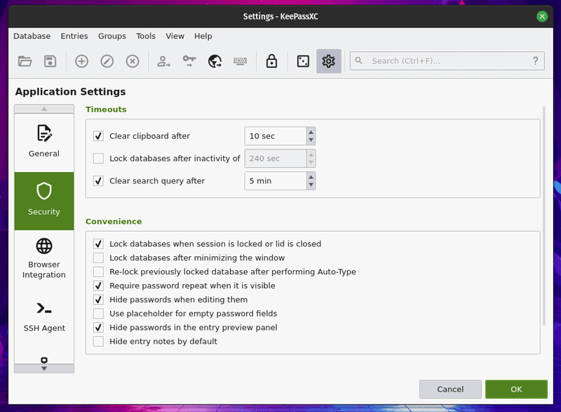 Keepassxc Settings