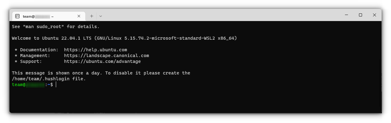 logged into new ubuntu 22.04 lts in windows 11 wsl