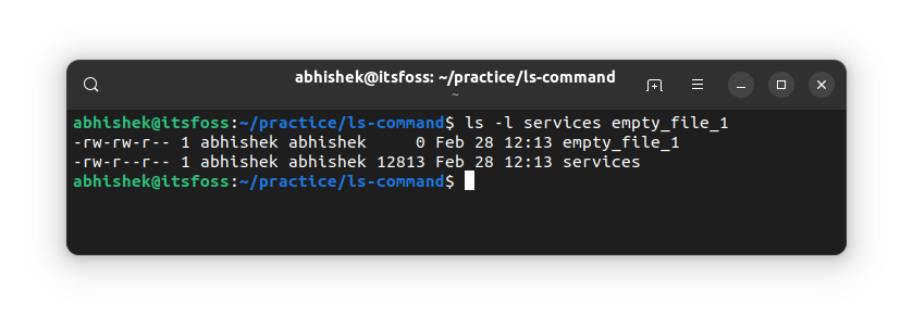 Using ls commandon selected files