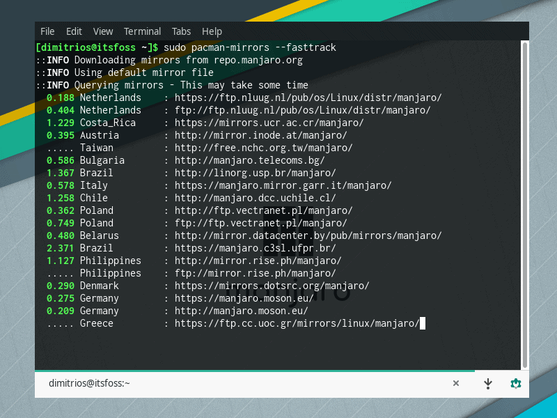 Manjaro set fastest mirror