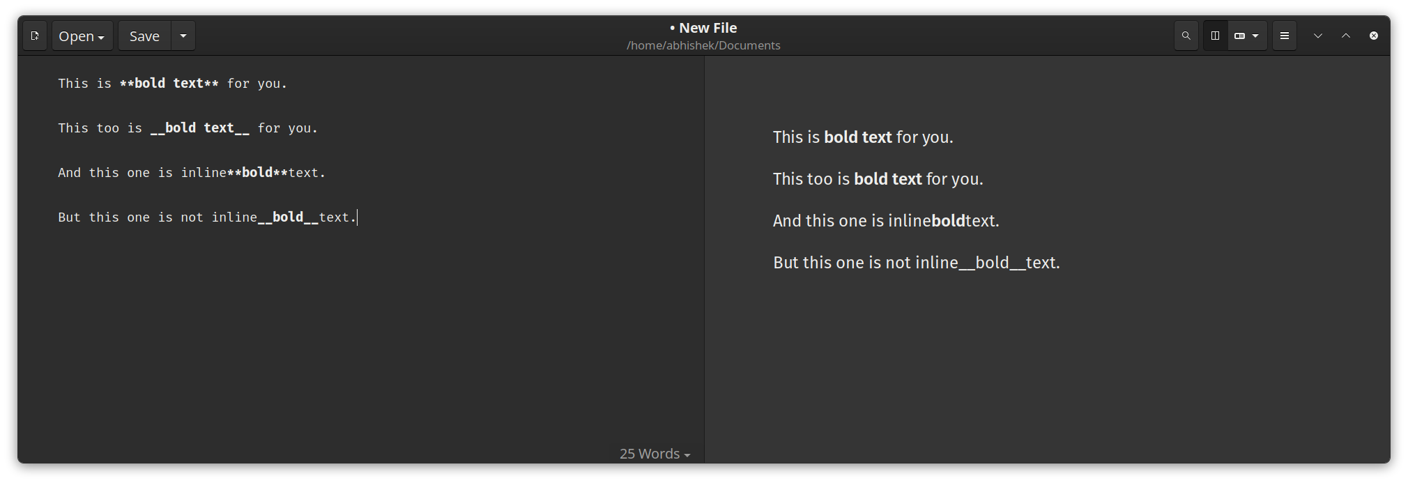 Bold text example in Markdown