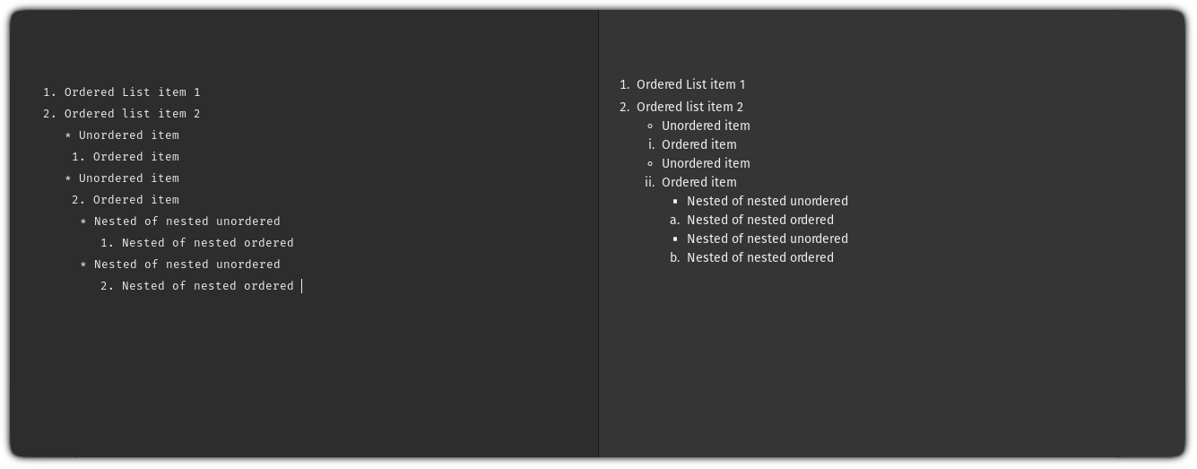 mixed nested list in markdown
