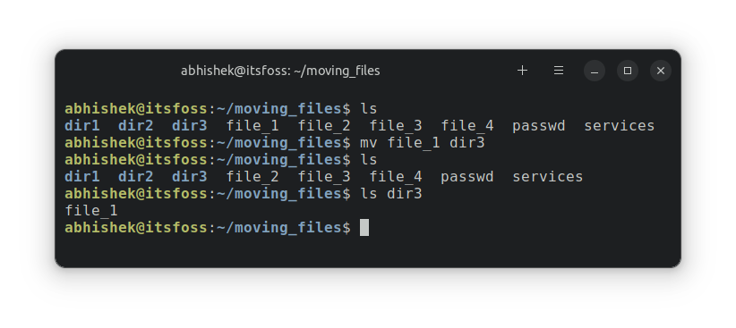 Example of moving files in Linux using the mv command