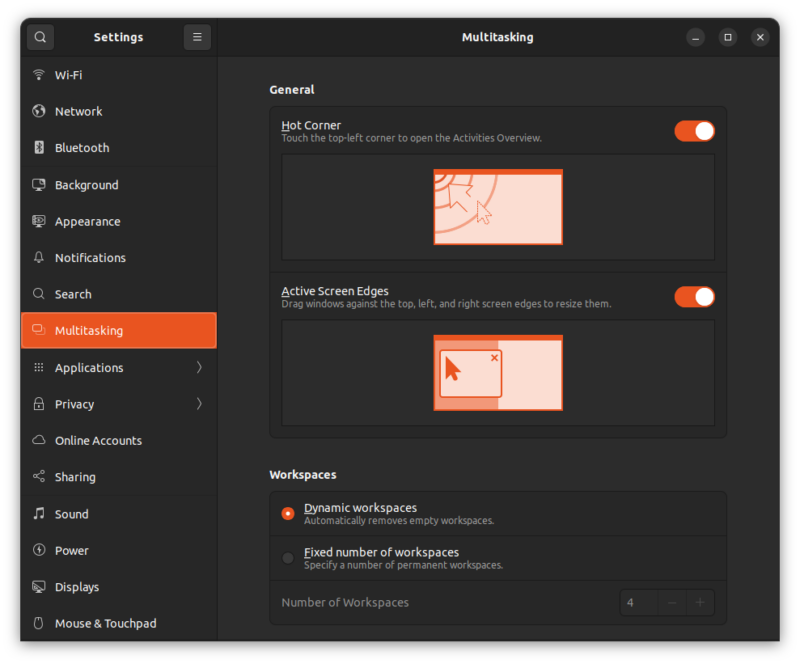 multitasking settings ubuntu 22 04