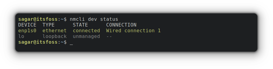 nmcli dev status