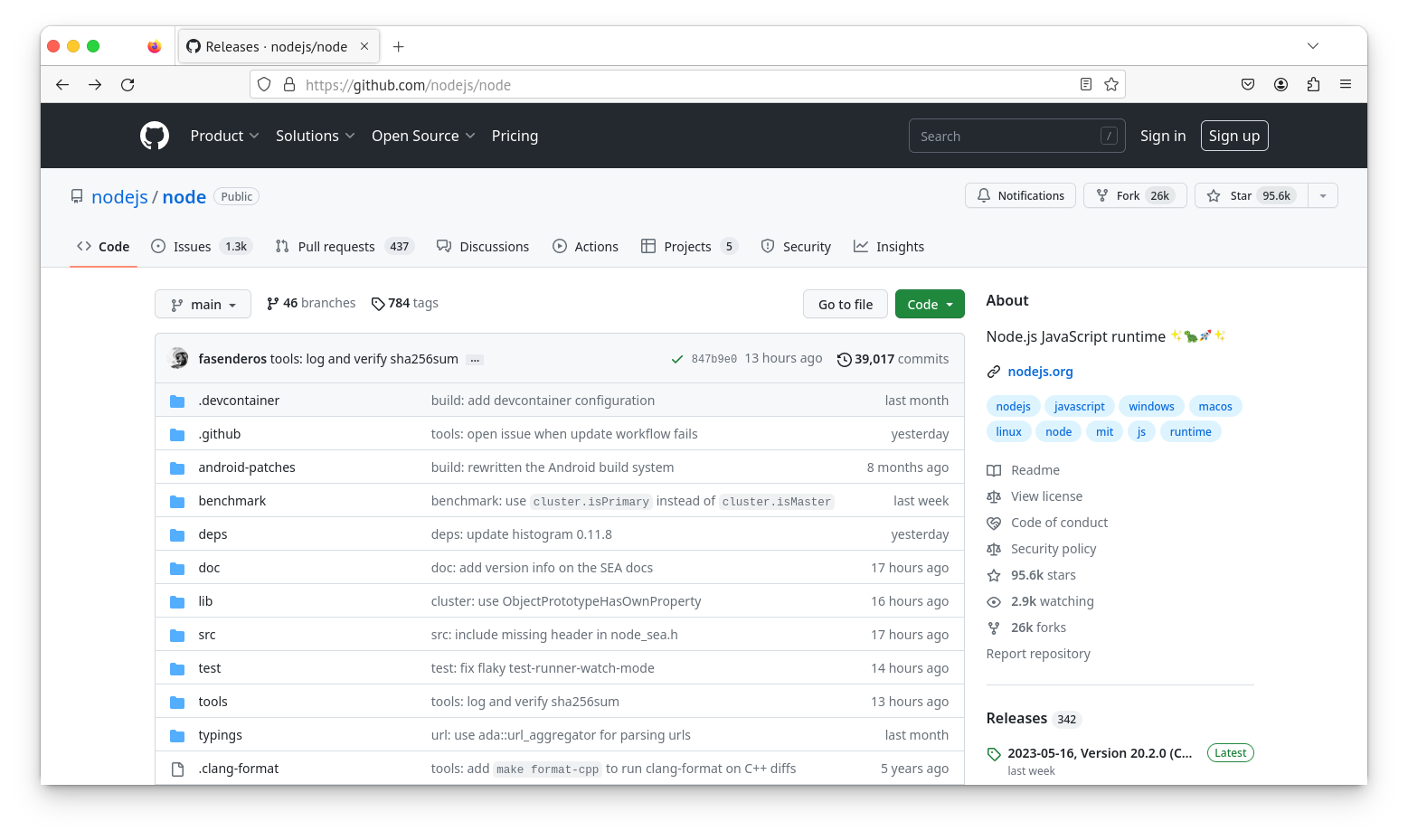 Node.js GitHub page