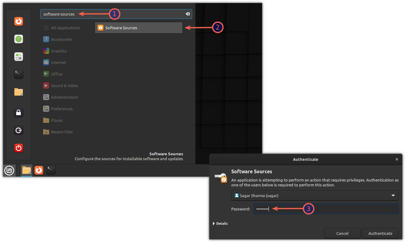 Open software sources in Linux Mint