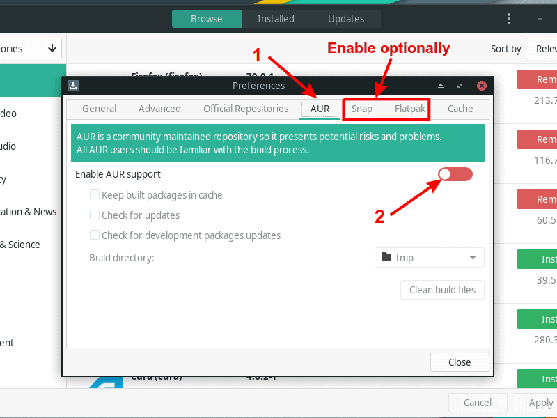 Enable Snap, Flatpak and AUR in Manjaro