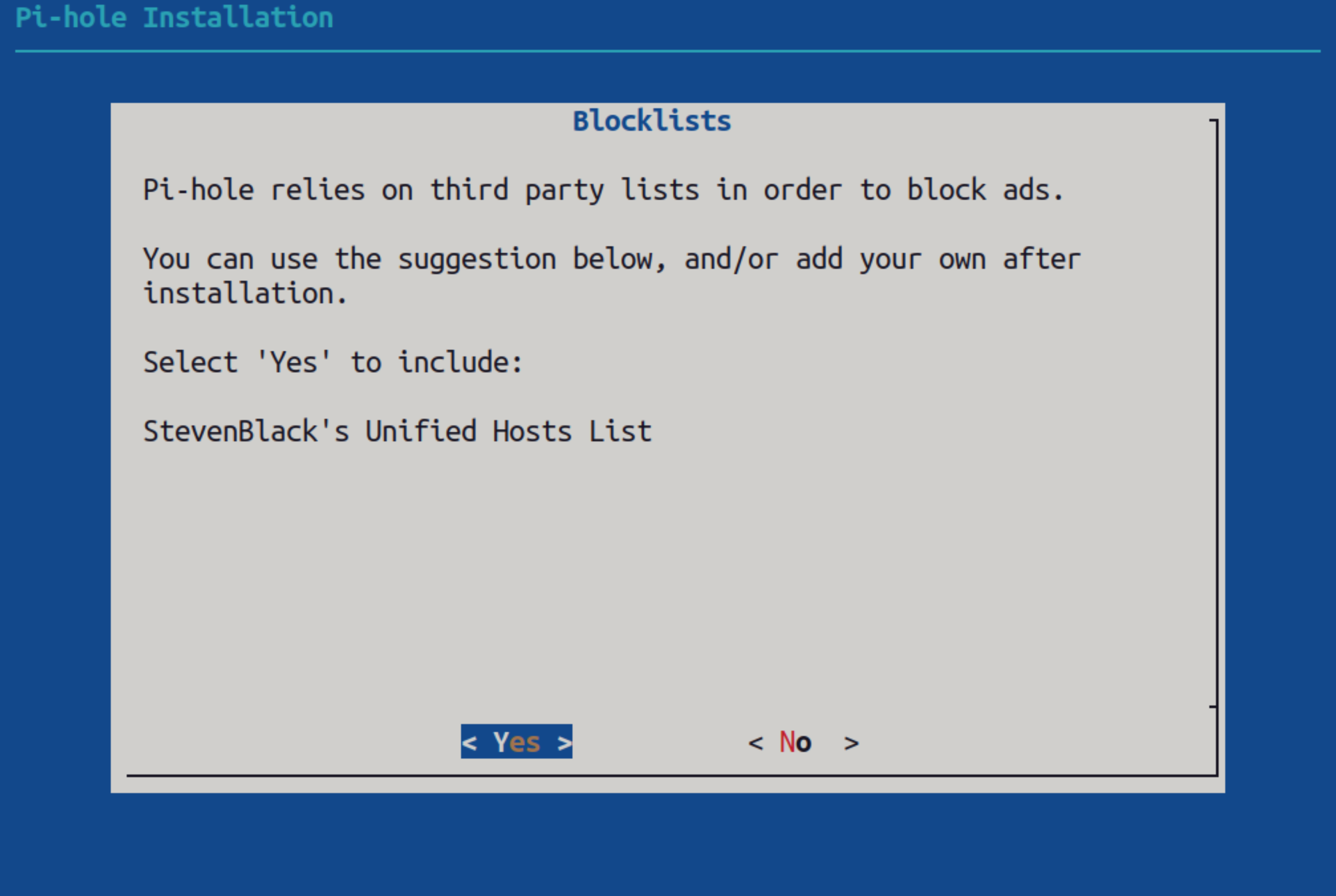 Choosing between using the default blocklist or no blocklist