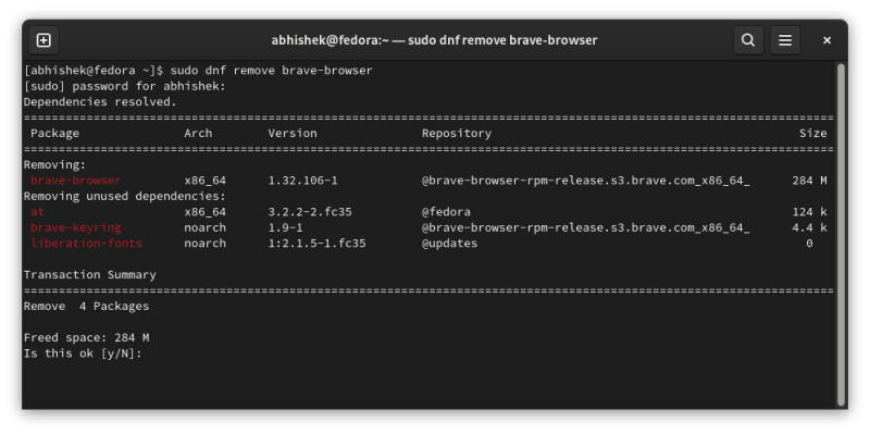 removing brave browser fedora linux