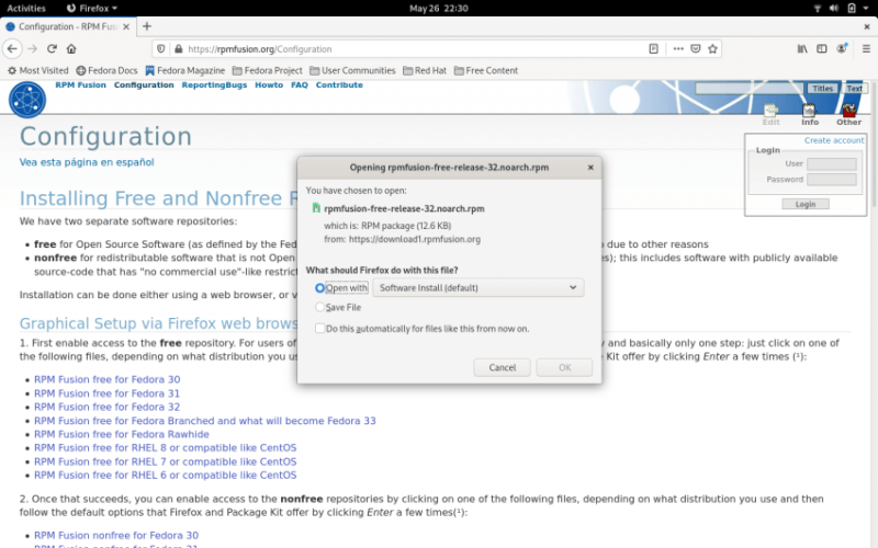 RPMFusion Browser Installation
