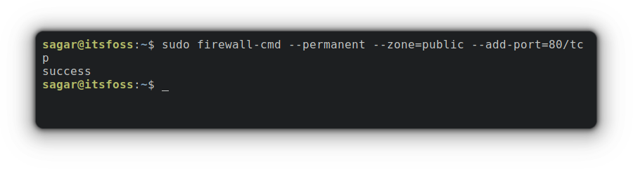 sudo firewall cmd permanent zone=public