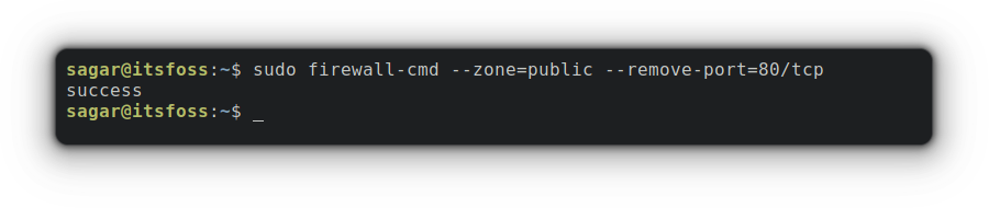 sudo firewall cmd zone=public remove