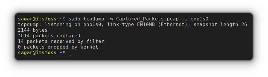 sudo tcpdump w