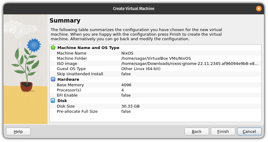 summary of NixOS VM install
