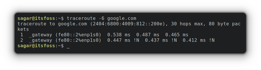 traceroute 6 google.com
