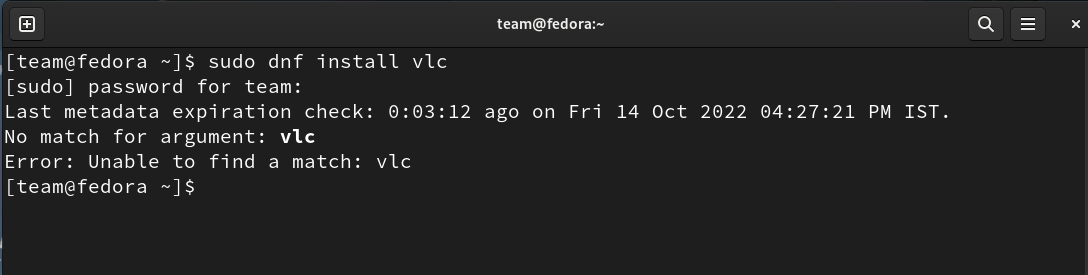 unable to locate vlc without rpm fusion enabled