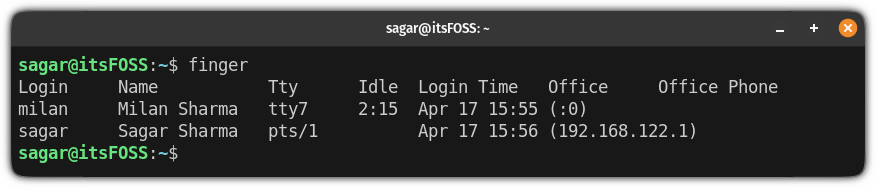 use finger command to find the logged in users