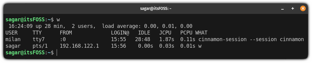 use w command to know the logged in users in Linux
