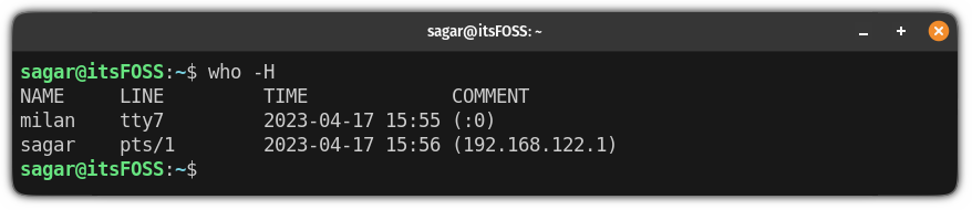 use who command to know the logged in users