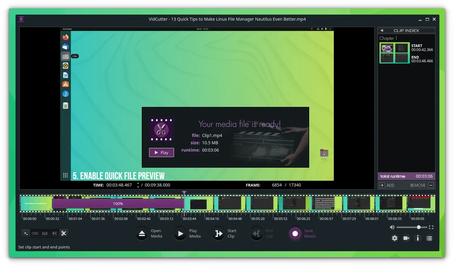 Clip is created from the video and saved to the location